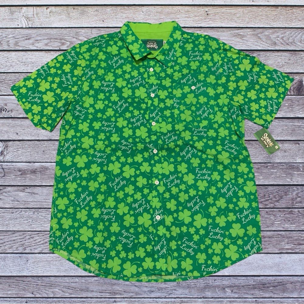 Spencer’s Effing Lucky Button Down Shirt Clover Saint Paddy’s Patrick’s Day
